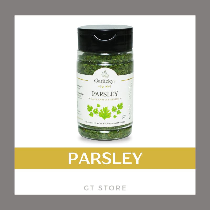 

Parsley Kering / Parsley Bubuk / Daun Parsley Kering / Peterseli Kering Flakes USA by GARLICKYS Bumbu Masak Dapur Tabur Instan Seasoning Powder Oregano Thyme Rosemary Flakes Parsley MPASI Bumbu Masakan Makanan Italy Italia Pasta Spaghetti Spageti