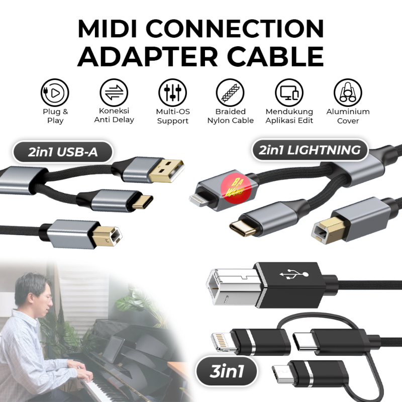 Kabel Cable Lightning iPhone iPad Micro-USB Type-C Midi Piano Organ