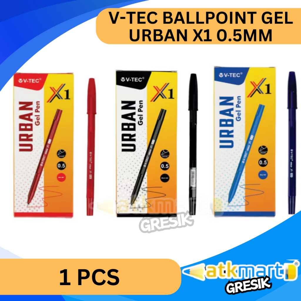 

V TEC BALLPOINT GEL URBAN X1 0.5MM PULPEN SEKOLAH 1 PACK MURAH PENA BIRU HITAM MERAH