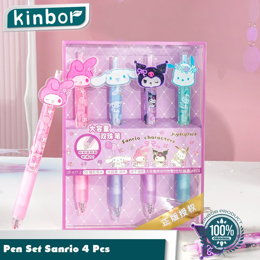 

4 Pcs Pen Set Sanrio Cute 0.5mm Black Pena Cepat Kering