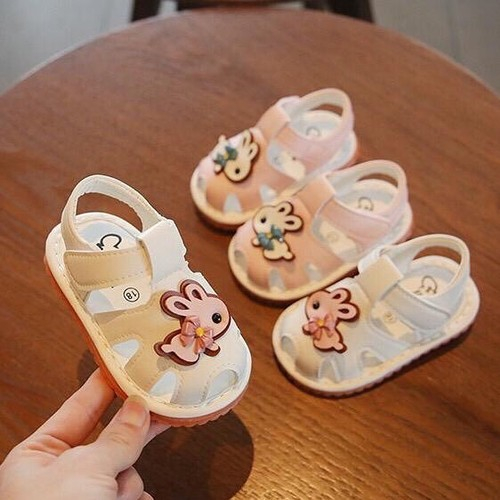 HONEY SPT149C sepatu sandal bunyi citcit anak balita perempuan hias kelinci  putih pink 15-19 sepatu