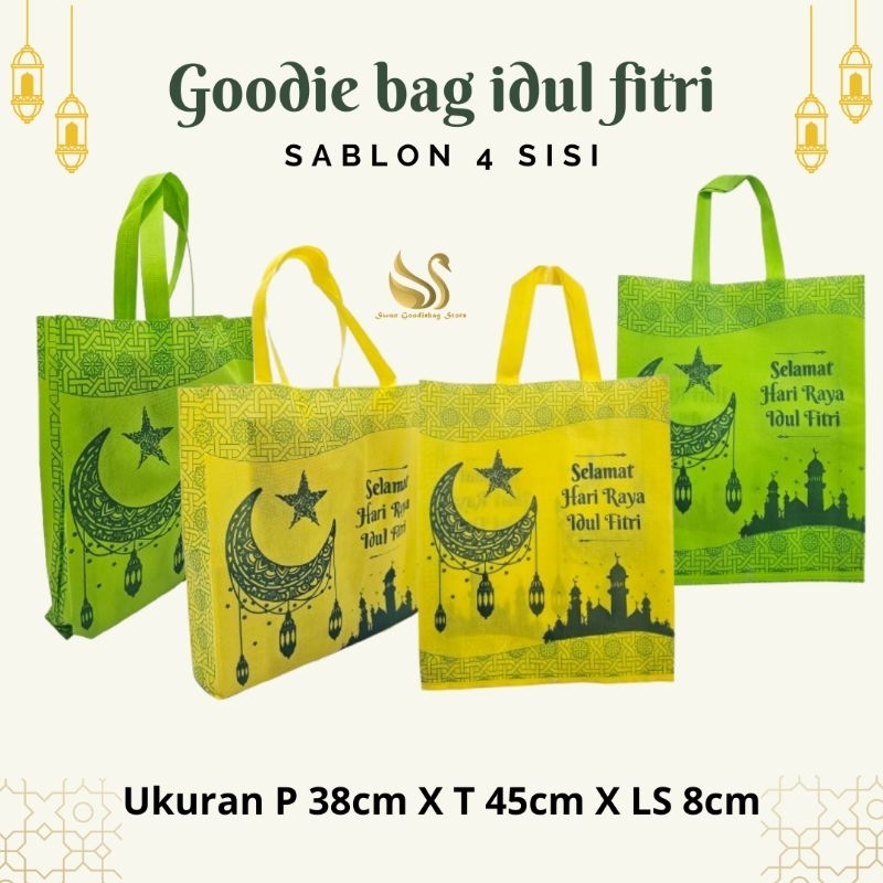 

(LUSINAN 12pcs) Goodie bag idul Fitri 38x45x8 sablon 4 sisi Edisi 2025 / tas spunbond/ tas lebaran