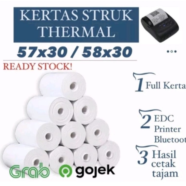 

KODE BS7JQ Kertas struk kasir printer thermal 5857x3mm full paket 1 dus isi 1 pcs
