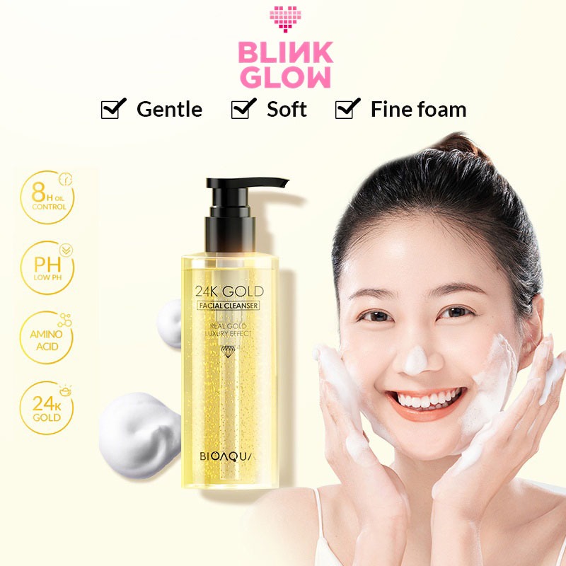 【BPOM Brightening】BIOAQUA 24k Gold facial cleanser hydrating gel low ph gentle brightening face wash