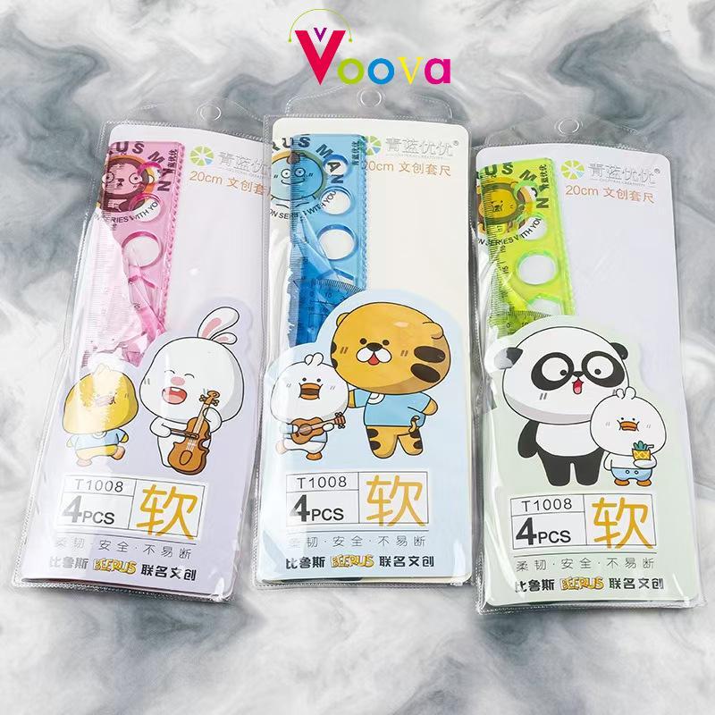 

VOOVA Soft Ruler 4 Pieces Gannise Penggaris Set Busur Derajat Segitiga Soft Rule