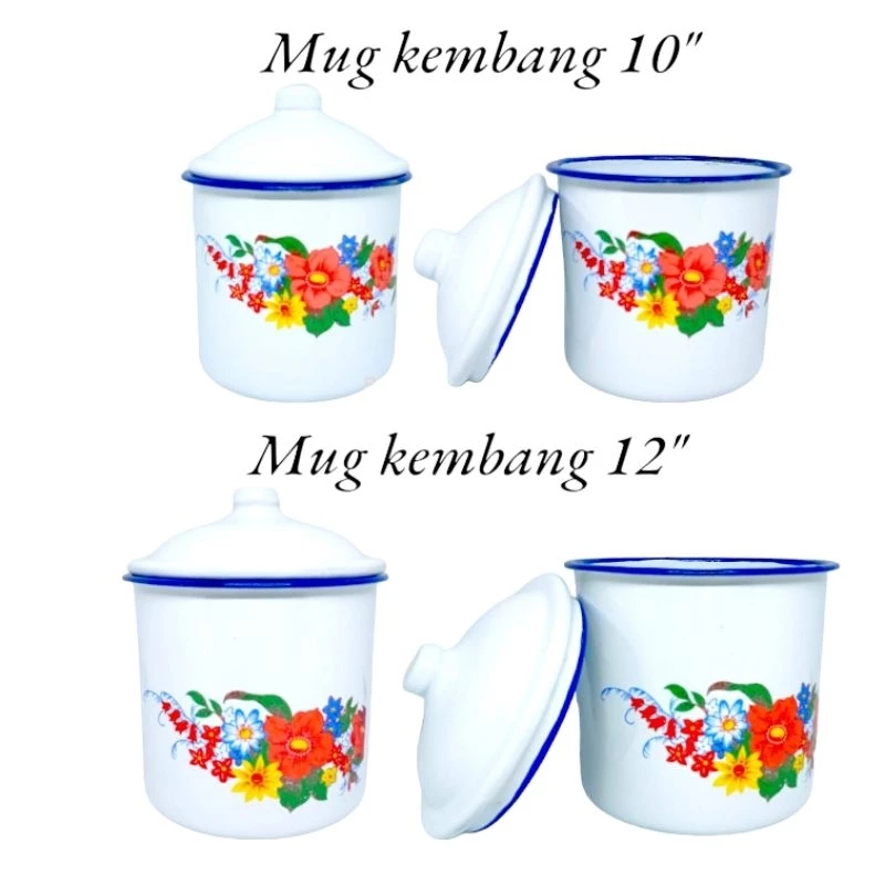 Mug Tutup Enamel 10"/Gelas Cangkir Enamel Kembang