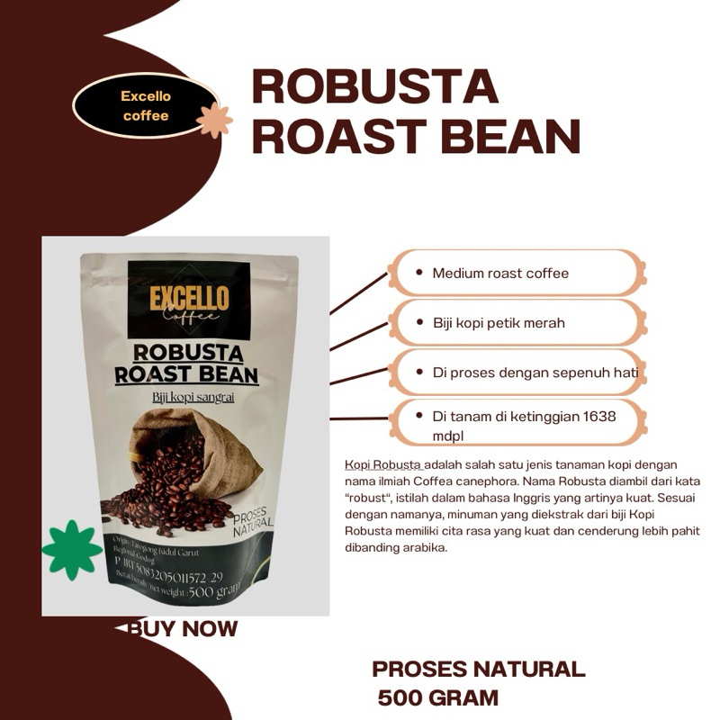 

Robusta Roast Bean Proses Natural 500 Gram