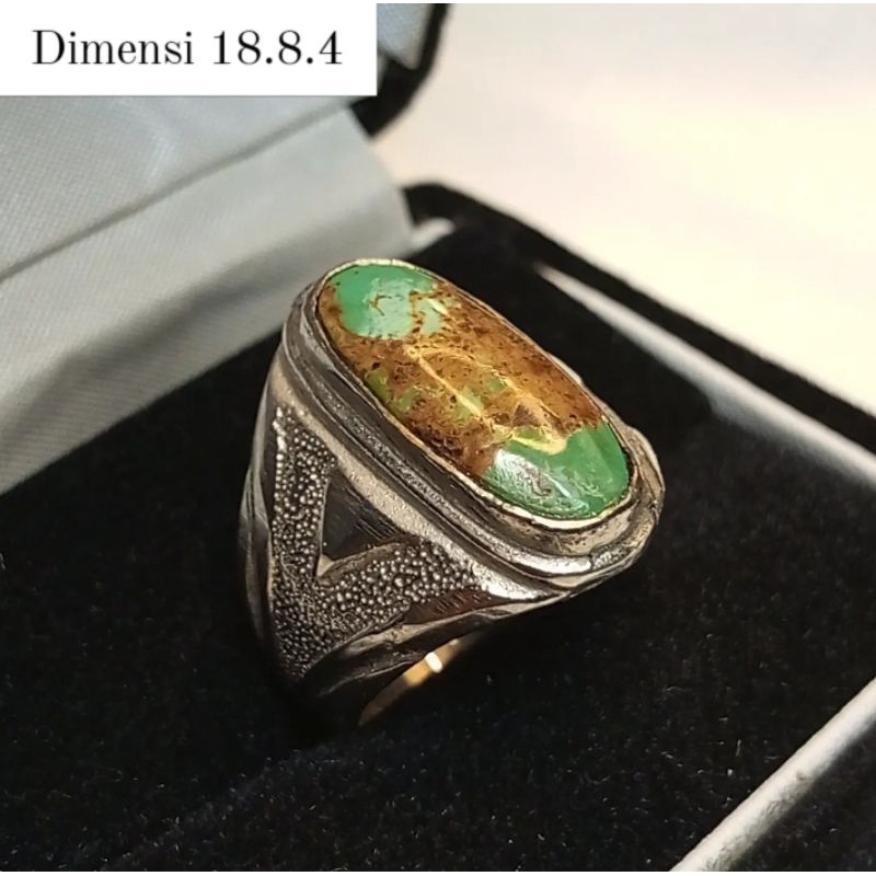 Cincin Batu Pirus Persia Original Hijau Serat Emas Apik Asli Natural