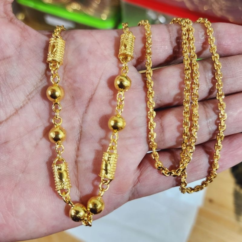 Kalung Bola Bambu Ukir Lapis Emas Goldplated
