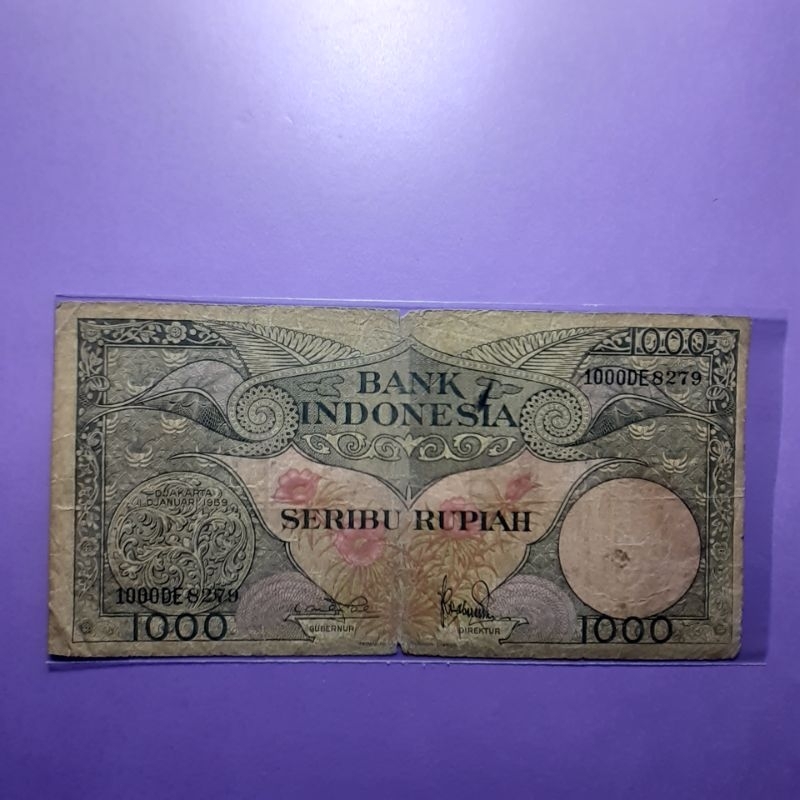 Uang kuno 1000 rupiah bunga tahun 1959