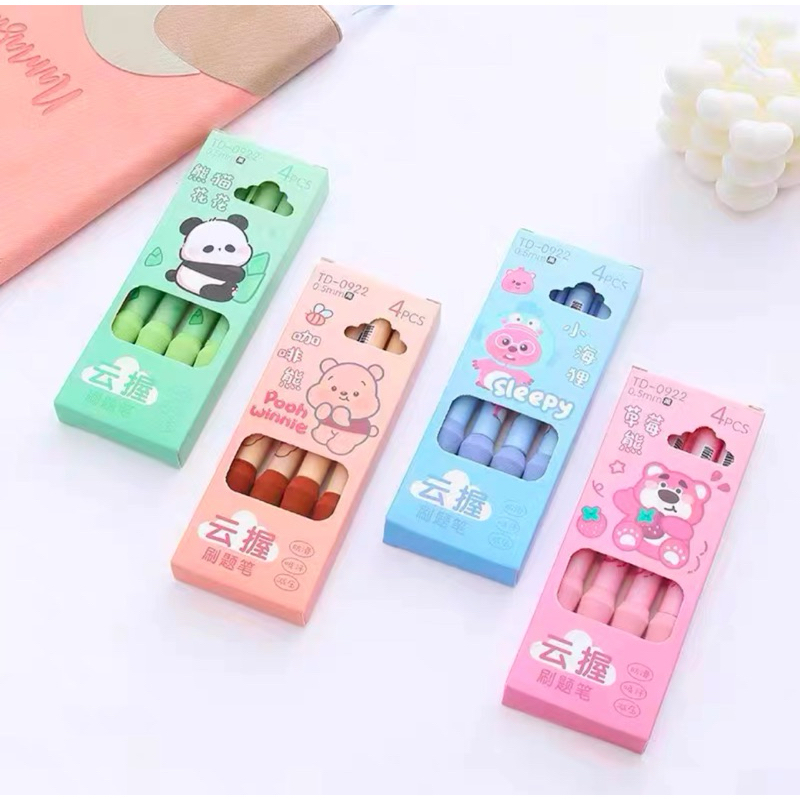 

PULPEN 1 SET ISI 4 PCS PULPEN GEL MEKANIK 0.5 MM SOFT HAND EUROBAG PEN HOLDER MATTE COLOR LG