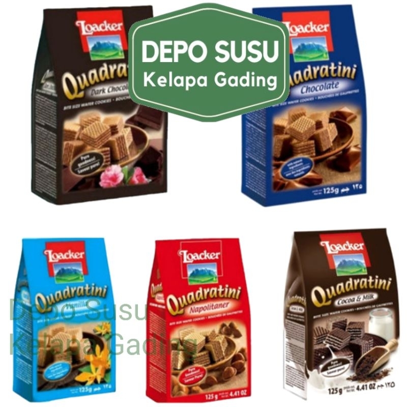 

Loacker Quadratini 125g | Chocolate Cocoa and Milk Napolitaner Vanilla Matcha Green Tea Cappuccino Dark Chocolate Cheese Wafer Cookies Bite Size 125gr 125 gr g