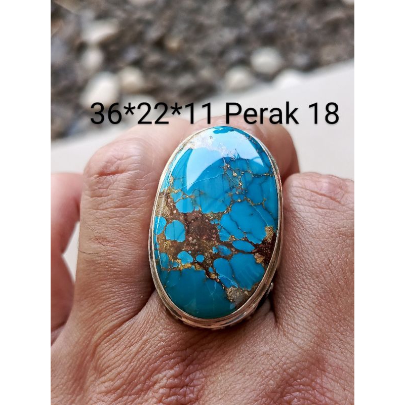 Natural Cincin Pirus Persia Hijau Tosca Lawasan Jumbo Ring Perak