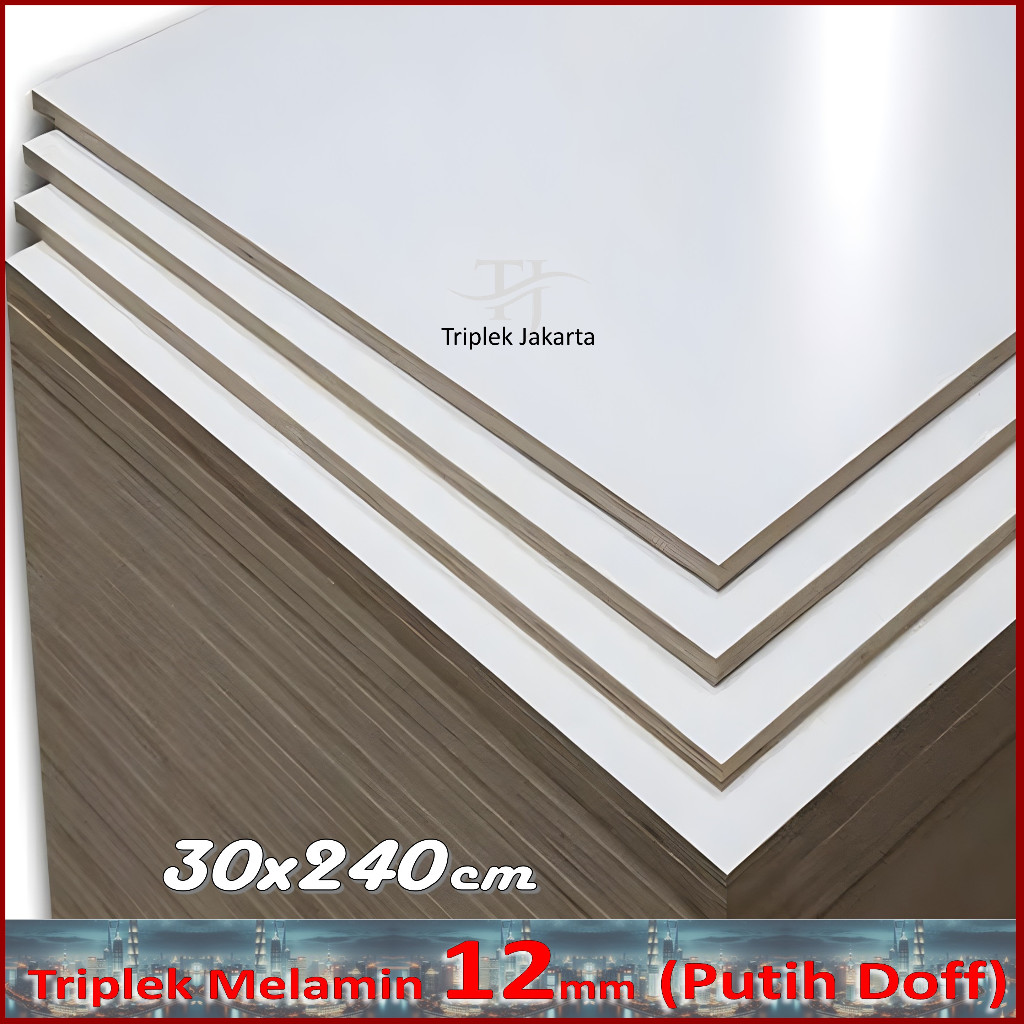 Triplek Melamin 12mm 30x240 cm ( 240x30 cm | ISI 2 LEMBAR ) Triplek Putih Doff 1 Muka 12mm 30x240 cm