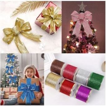 

Pita Kain Kawat Snowflake Glitter Dekorasi Pohon Hampers Kado Natal
