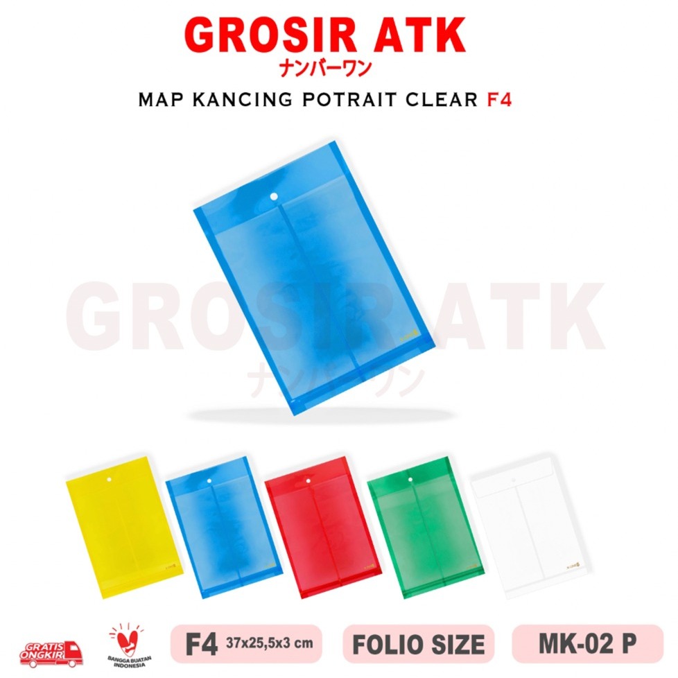 

Grosir ATK - (6 PCS) MAP KANCING PLASTIK POTRAIT F4 FOLIO DOKUMEN FILE / MK-02 FC / GROSIR 6