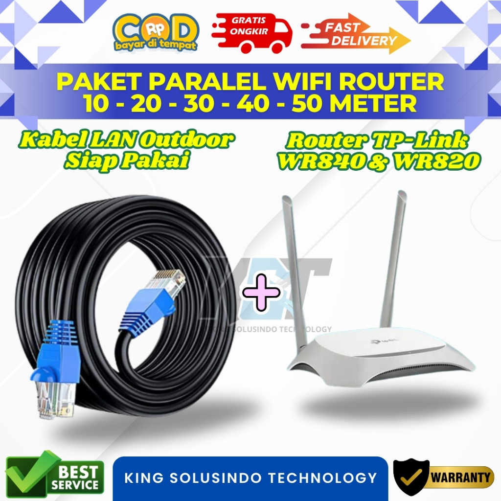 Kabel LAN Outdoor 50 Meter FTP dan Access Point TP-LINK TL-WR840N || Paket Paralel Wifi ISP Indihome