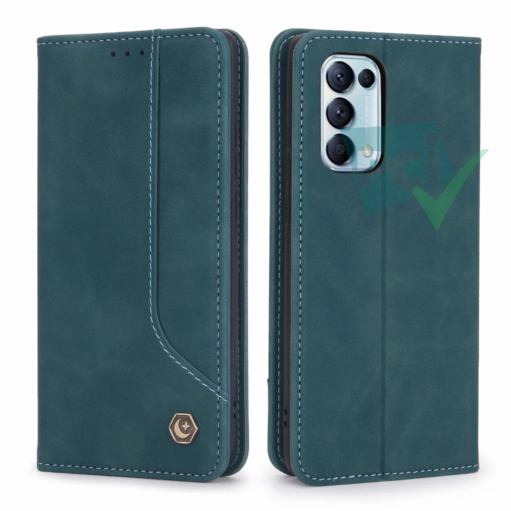 Case Oppo Reno 5  Wallet Extra Card Genuine Pola Full 360 Degree Super Mewah Flip Cover Auto Lock Ca