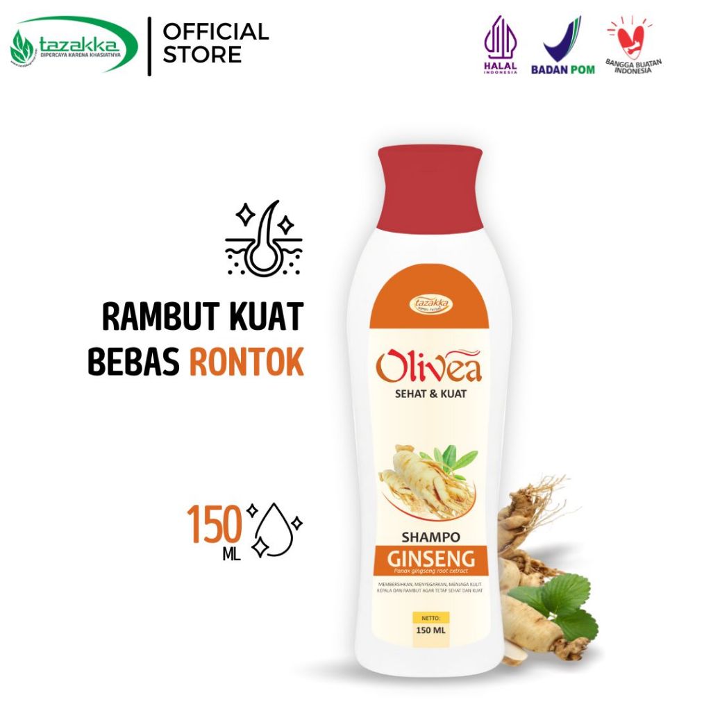 TAZAKKA Olivea Ginseng Shampoo Anti Ketombe Dan Rontok Hair Care 150ml Sampo Herbal Shampo Ginseng