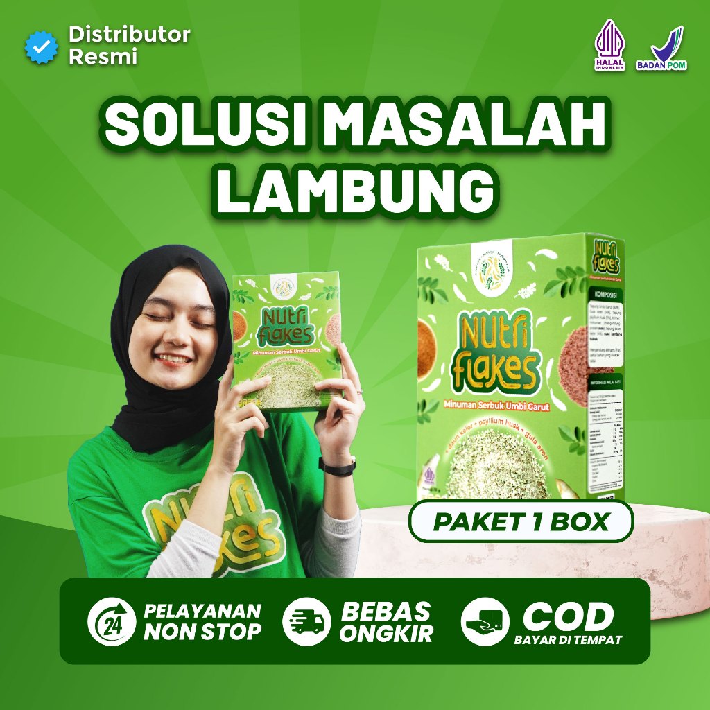 

NUTRIFLAKES Sereal Umbi Garut 100% Original Suplemen Makanan Mengatasi Asam Lambung Gerd Diabetes Kontrol Kolesterol Lancarkan Pencernaan 1 BOX