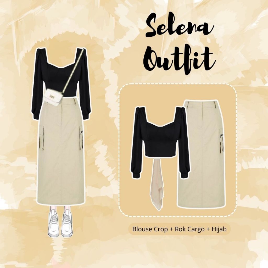 Sely Outfit | One Set Selly ( Blouse Crop + Rok Cargo + Hijab ) | OOTD Korean Hijab
