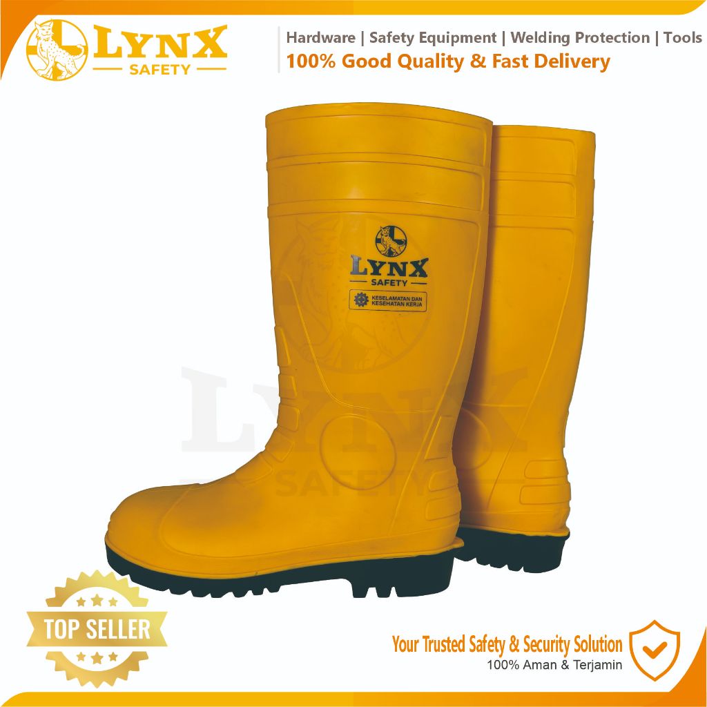 DISCOUNT SEPATU BOOT SAFETY RUBBER LYNX SAFETY WITH STEEL TOE UJUNG BESI
