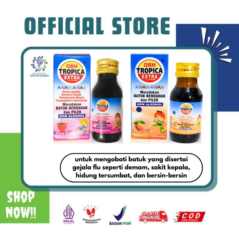 OBH Tropica Extra Kids Syrup Obat Batuk Berdahak & Pilek Anak Strawberry Orange Extramenthol