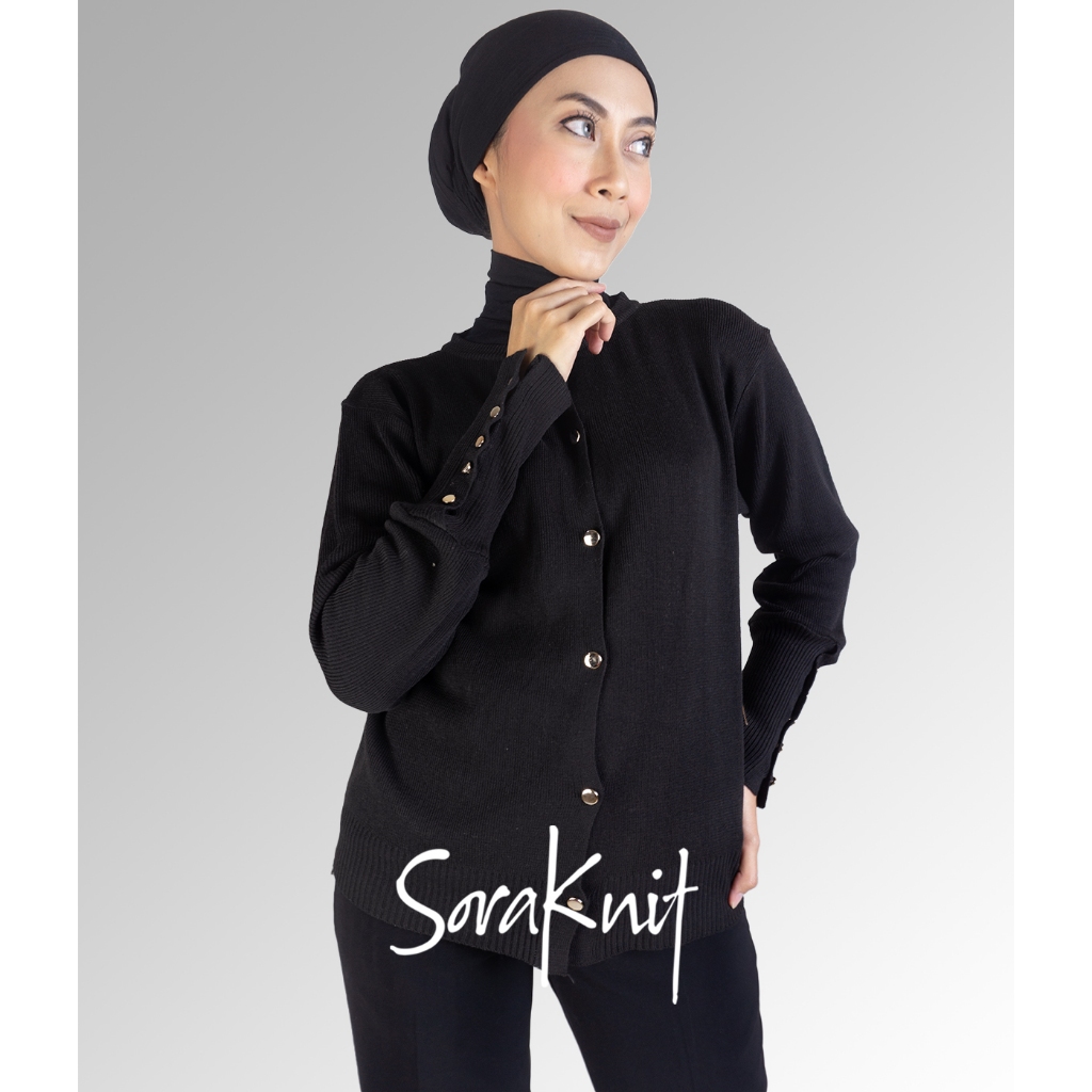 SoraKnit Atasan Cardigan Rajut Wanita Hitam Lengan Panjang