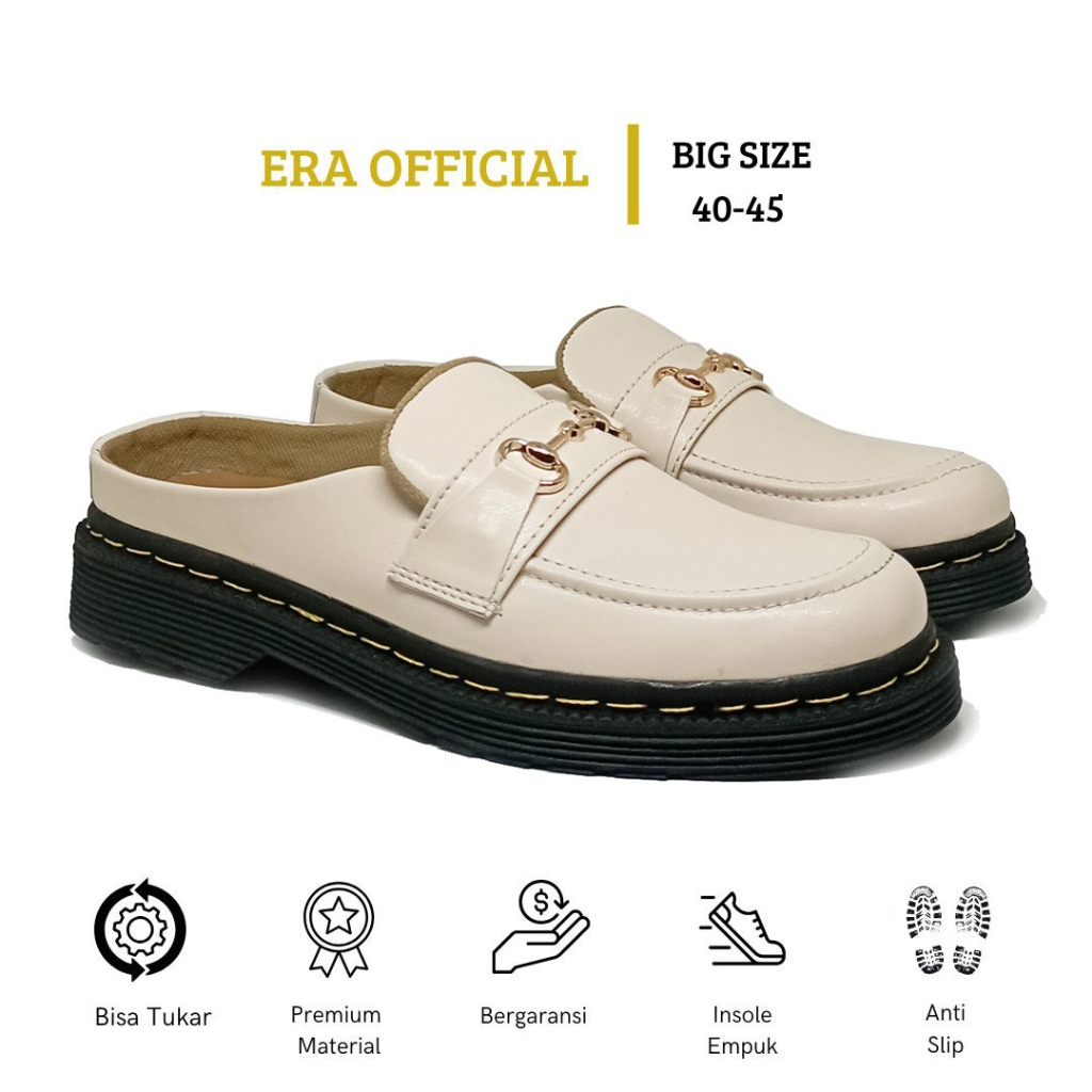 ERA - 570Cream Sepatu Bustong Jumbo Koreaan Wanita l Sepatu Sandal Docmart Cewek Casual l Loafers Sl