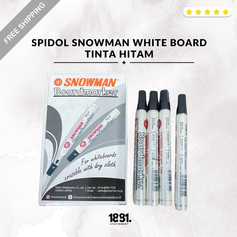 Spidol Snowman Whiteboard Tinta Hitam 1 Pack 12 (pack)