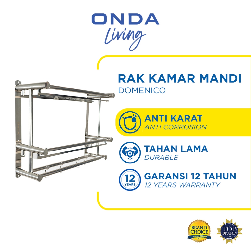 Onda Rak Kamar Mandi Dinding Stainless Steel Tempel Gantung Domenico