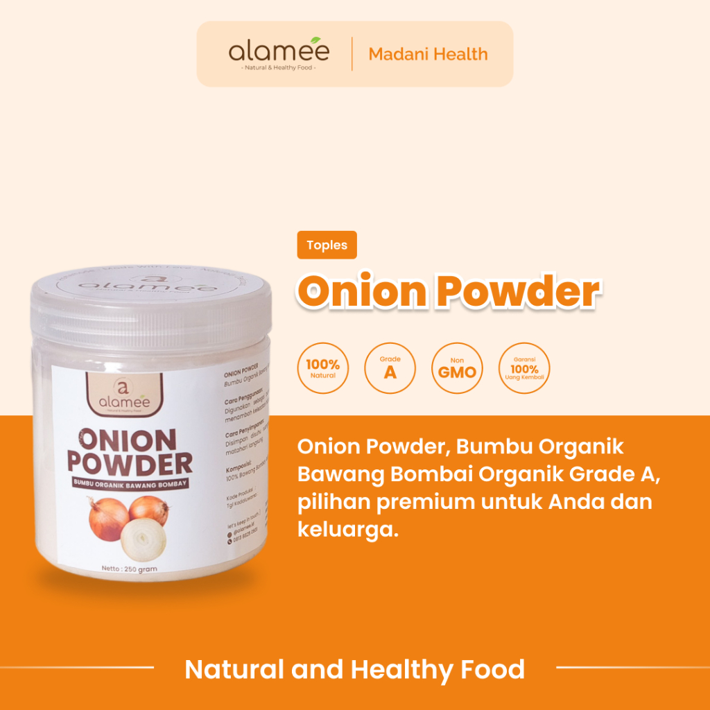 

ALAMEE Bawang Bombay Bubuk Onion Powder Ground Spice Bumbu Bombai Dapur Organik Tanpa Campuran 250g