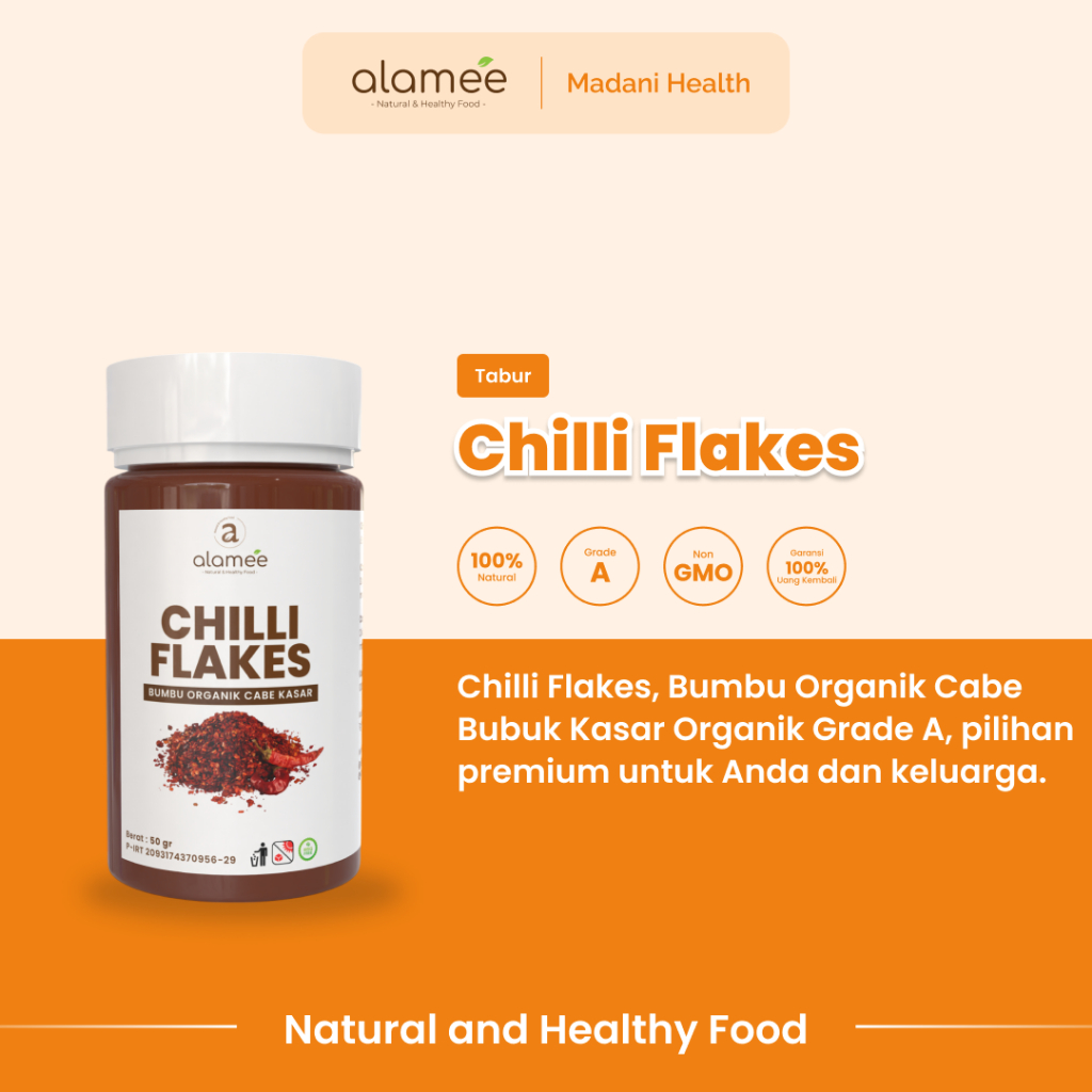 

ALAMEE Cabe Bubuk Kasar Chilli Flakes Cabai Bumbu Dapur Masak Organik Rempah Rimpang Murni Seasoning 150g