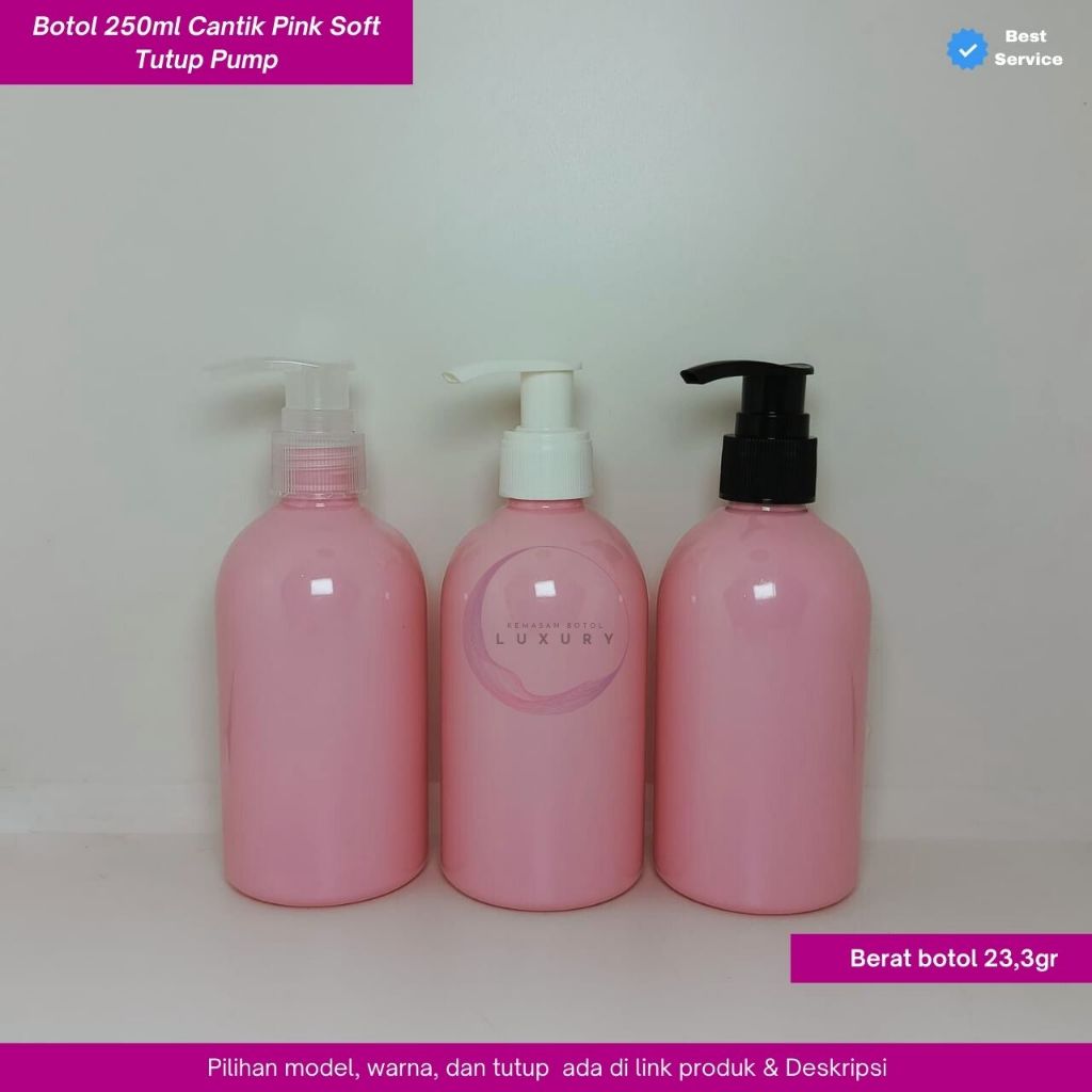 Botol 250ml Cantik Pink Tutup Pump Lotion