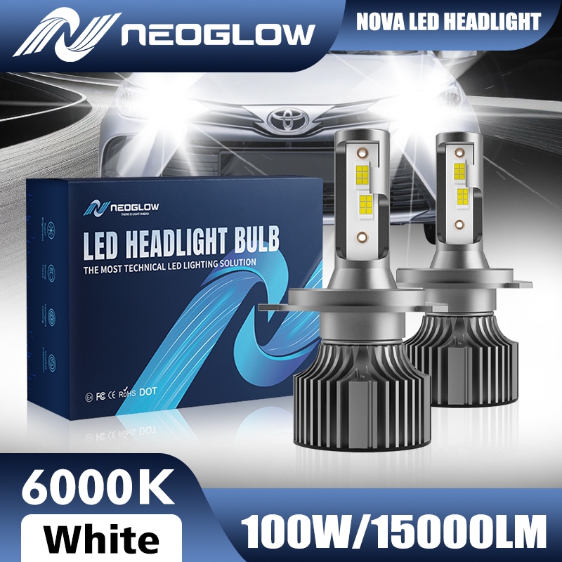 2PCS NEOGLOW NOVA Lampu Kabut 100W 15000Lumens 6000K Putih, Garansi 1 Tahun Lampu Depan Mobil LED h4