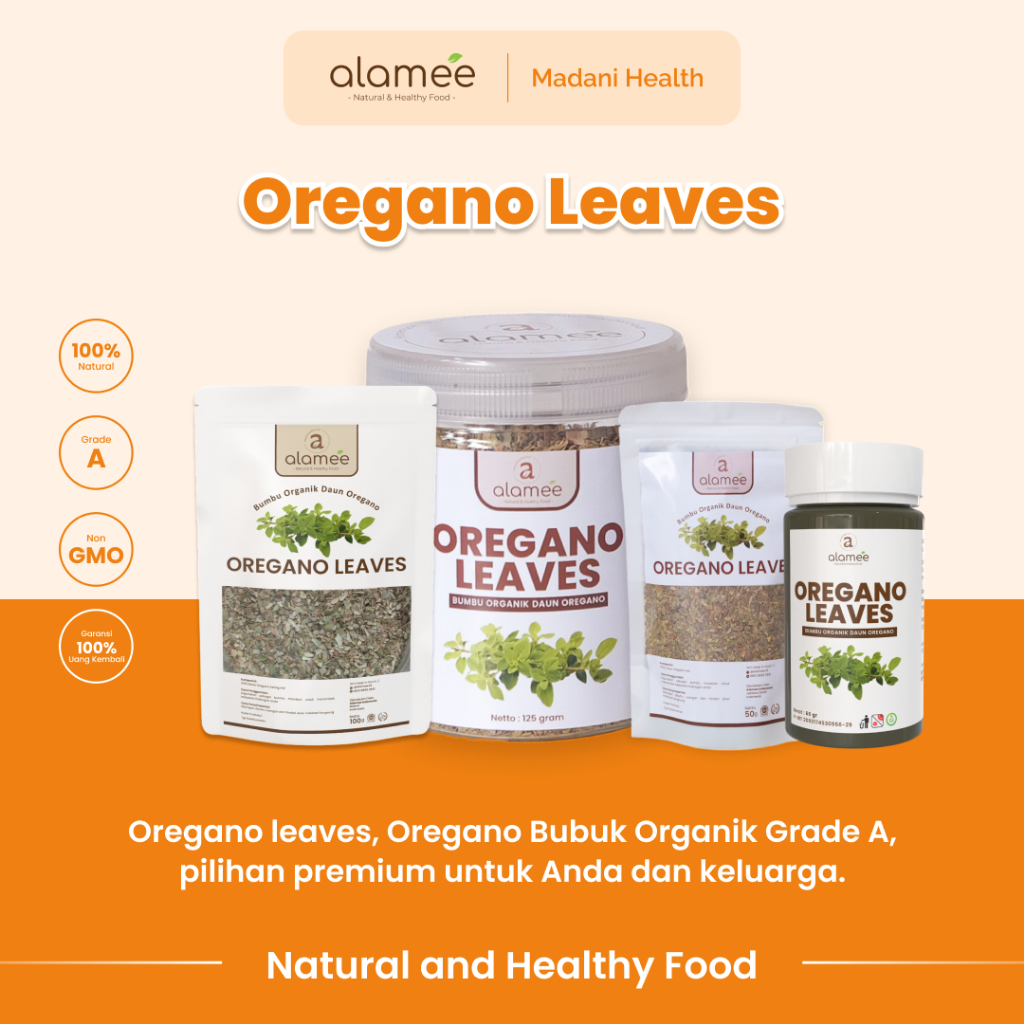 

ALAMEE Oregano Kering Dried Leaves Flakes Garnish Murni Asli Tanpa Campuran Bumbu Masak Dapur 125g