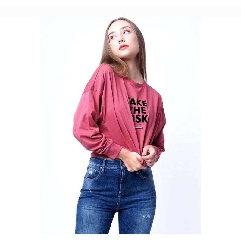 Kaos Wanita Logo Jeans Lengan Panjang