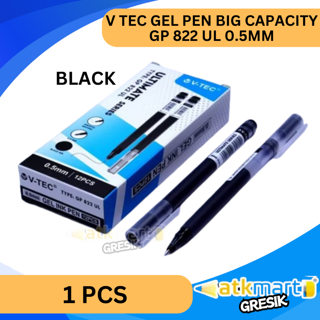 

V TEC GEL PEN BIG CAPACITY BALLPOINT GEL PULPEN SEKOLAH GEL GP 822 UL 0.5MM PENA HITAM