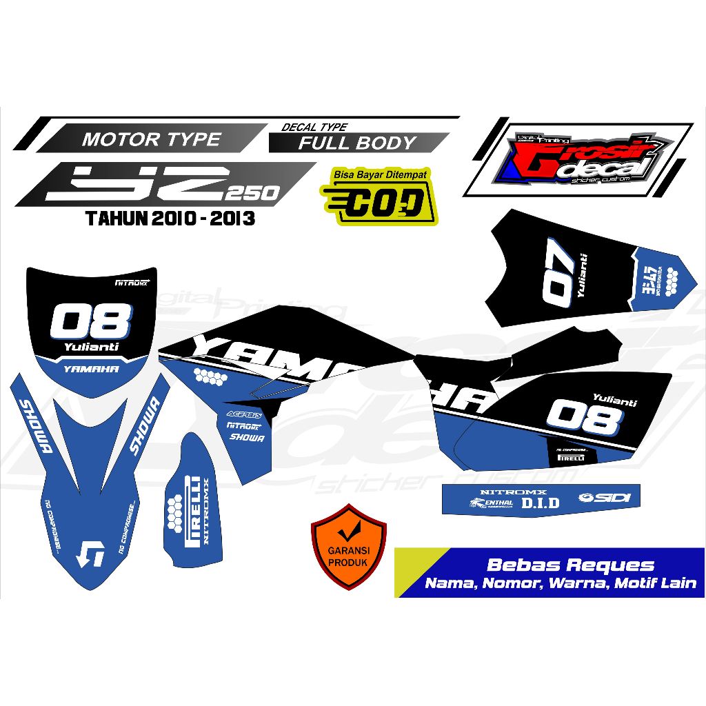 Decal Sticker YZ 250 2010 - 2013 Full Body Free Custom