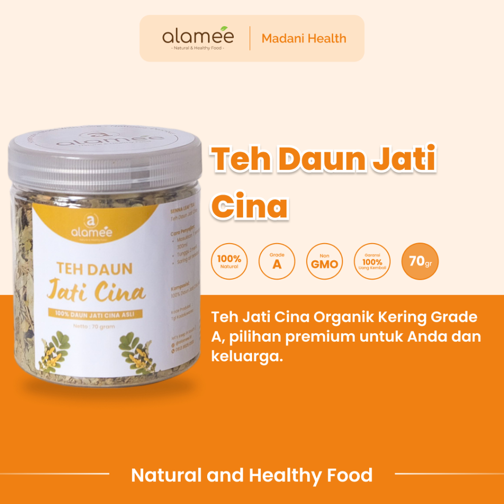 

ALAMEE Teh Daun Jati Cina Senna Leaf Tea Teh Herbal Alami Organik Organic Siap Seduh Minum 70gr