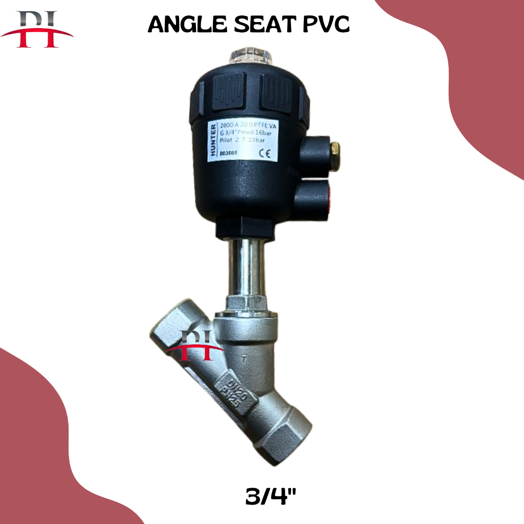 Angle seat valve PVC body SS316 DN20 3/4"