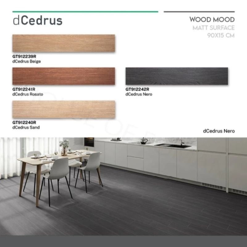 Roman Granit 15x90 dCedrus Series (Wood Mood) / Lantai Granit Motif Kayu / Granit Motif Kayu Natural