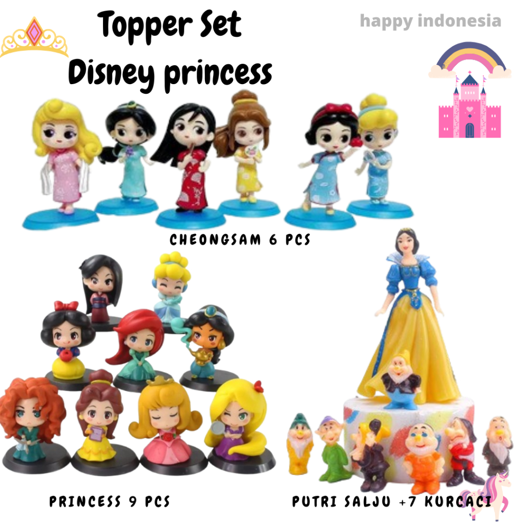 Topper Set Putri Salju Putih Figur Mulan Belle Putri Duyung Cinderella Cheongsam 7 Kurcaci