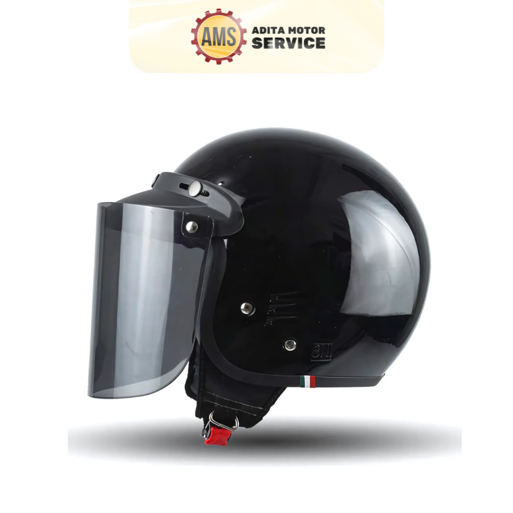 Helm Polos Retro Bogo Dewasa Pria Wanita SNI Terbaru (Hitam Gloss)
