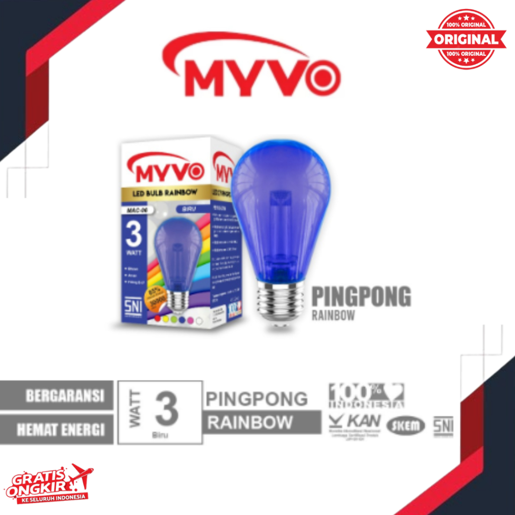 MYVO Lampu LED Bulb Rainbow BIRU MAC-06 3 Watt Cahaya Warna-Warni