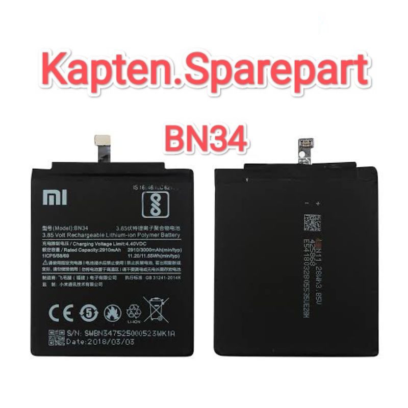 Baterai Batre BN34 Redmi 5A Batre Xiaomi
