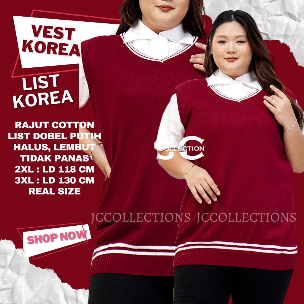 Rompi Rajut Wanita Jumbo Hari Poter List Putih 3XL Vest Knit Big Size - JCCollections / Vest Jumbo W