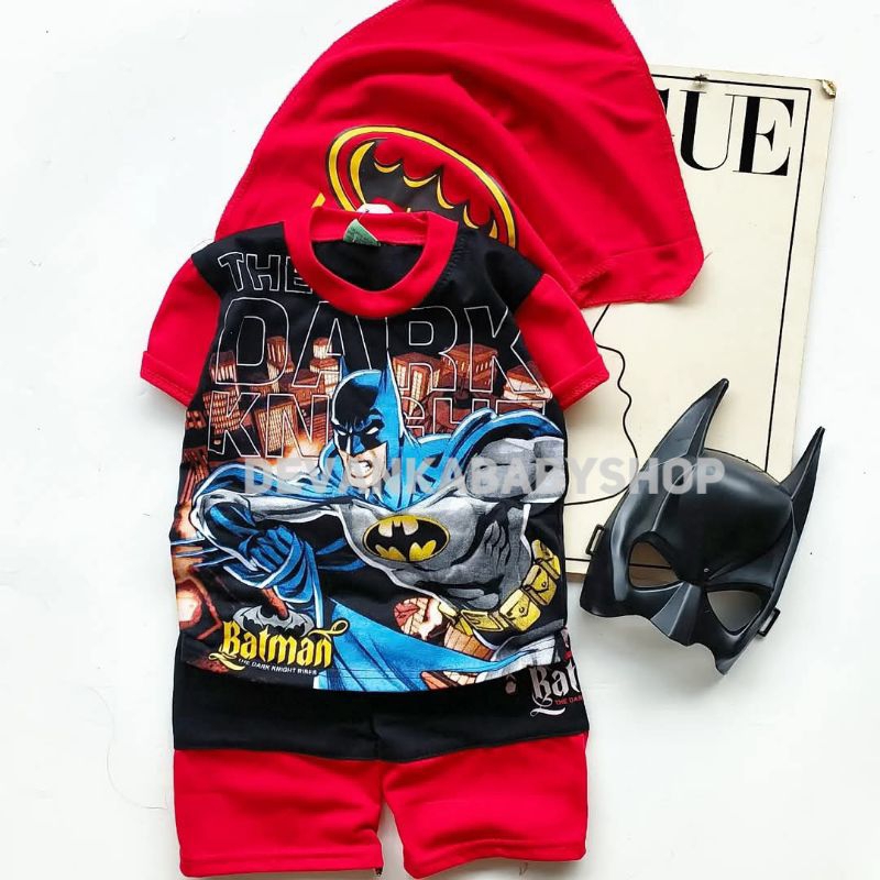 BAJU BATMAN SAYAP MERAH ANAK LAKI LAKI SETELAN ANAK COWOK SUPERHERO BAGUS MURAH BISA PAKAI TOPENG