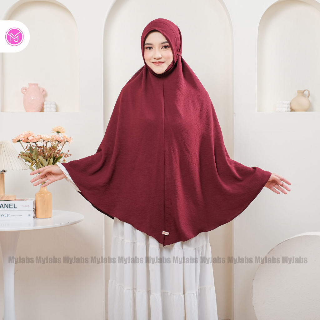 Jilbab Dagu Malay XXL Tali Kecil Syari / Khimar Malay Menutup Dagu Tali XXL Crinkle Airflow