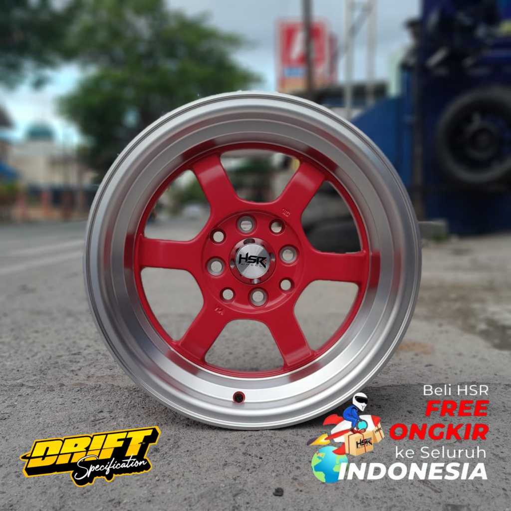 Velg Mobil HSR Wheel Tokyo Rifu Ring 15 Lebar 7 / 8 Flat Red / Machine Lips